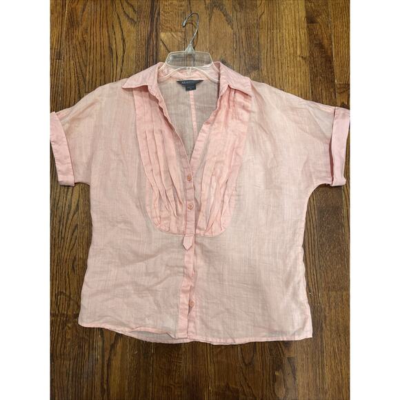 Armani Exchange Women’s Linen Short Sleeve Button Up, Pleated Front , Medium - Picture 1 of 3